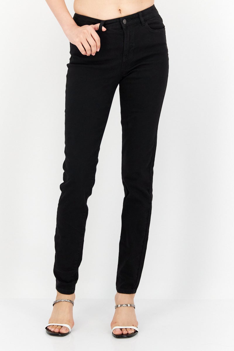 EDC Women Skinny Fit Plain Stretchable Jeans, Black - Image 1